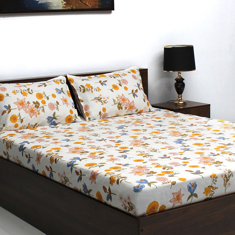 Bombay Dyeing Vista 144 TC Microfiber White Double Bedsheet With 2