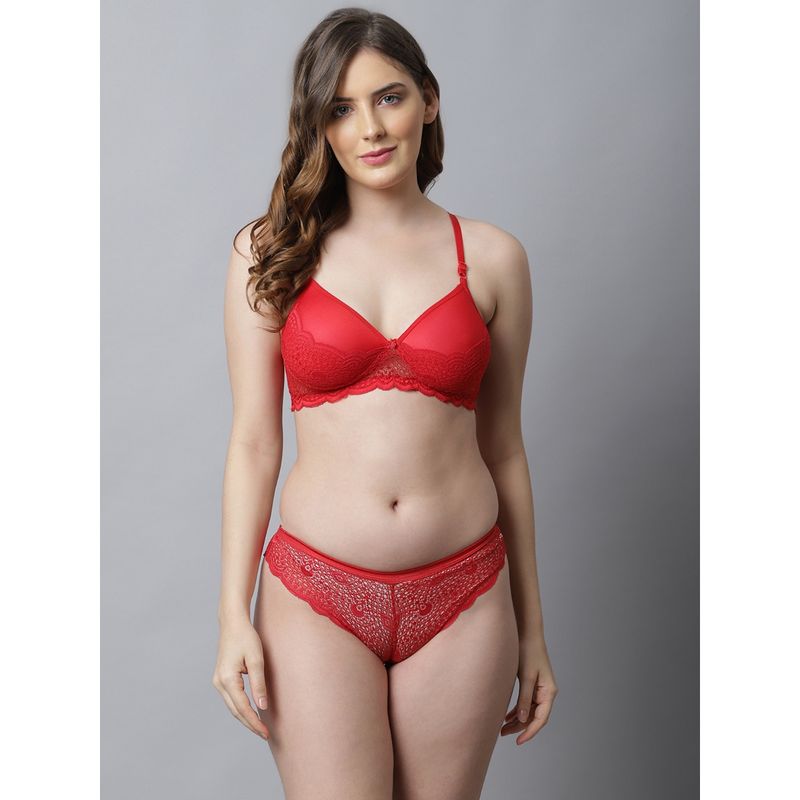 Prettycat Lightly Padded Lace TShirt Bra Panty Lingerie Set Red Buy