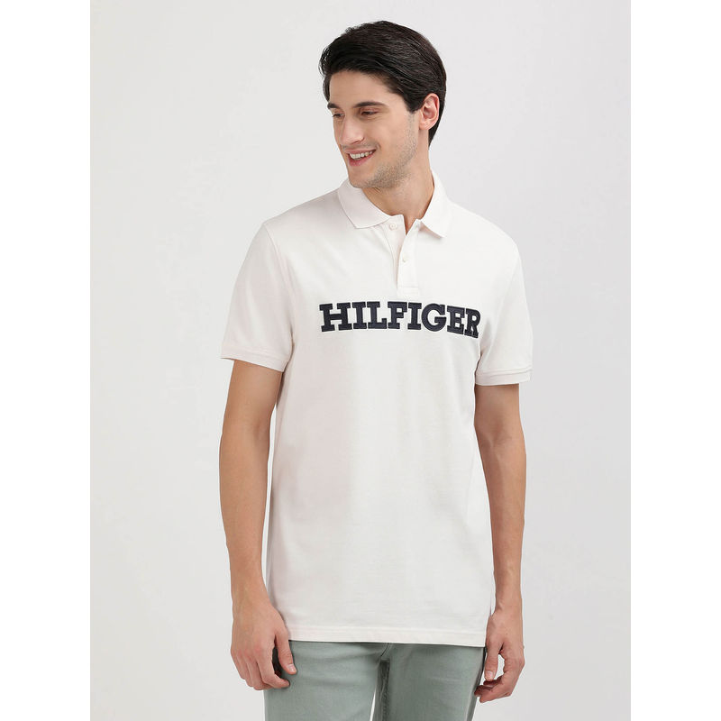 Tommy Hilfiger Off White Collar Neck Solid Polo T-Shirt (XL)