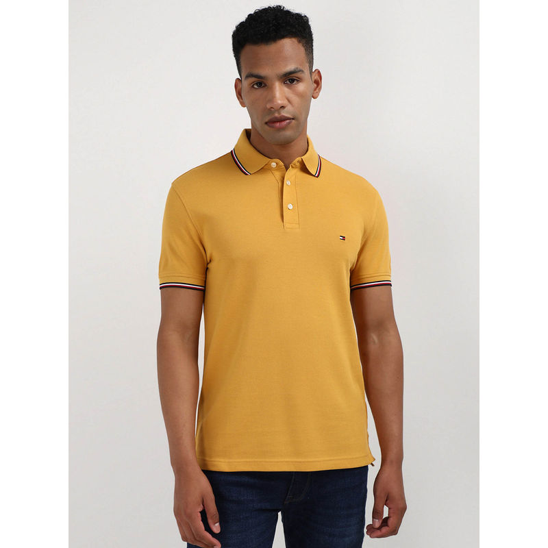 Tommy Hilfiger Yellow Collar Neck Solid Polo T-Shirt (S)