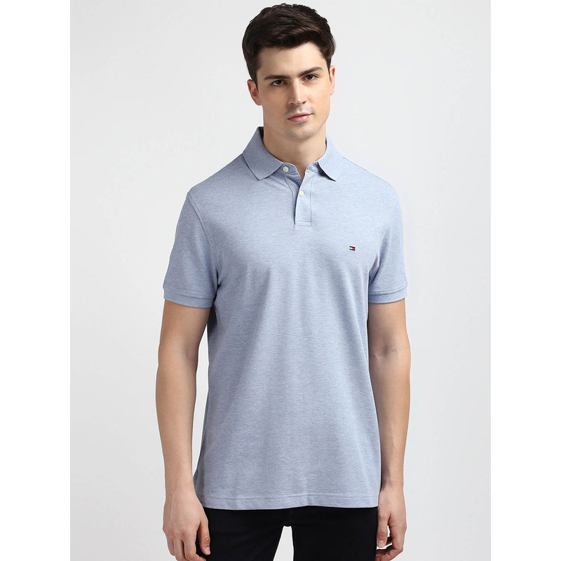 Tommy Hilfiger Blue Collar Neck Solid Polo T-Shirt (L)