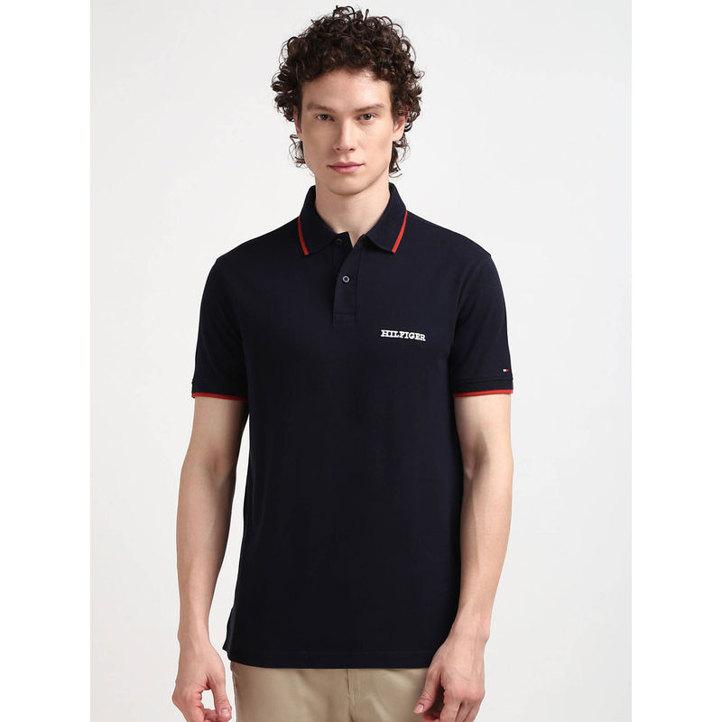 Tommy Hilfiger Navy Blue Solid Polo T-Shirt (M)