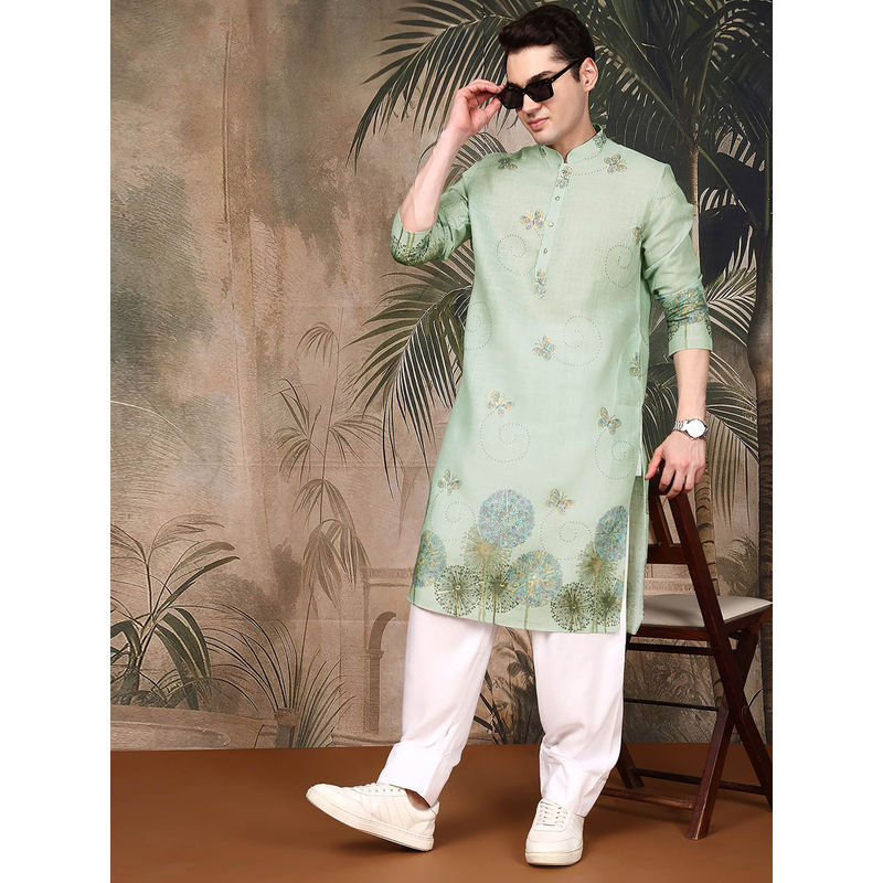 Sanwara Cotton Digital Printed Light Green Kurta with Pant (S)