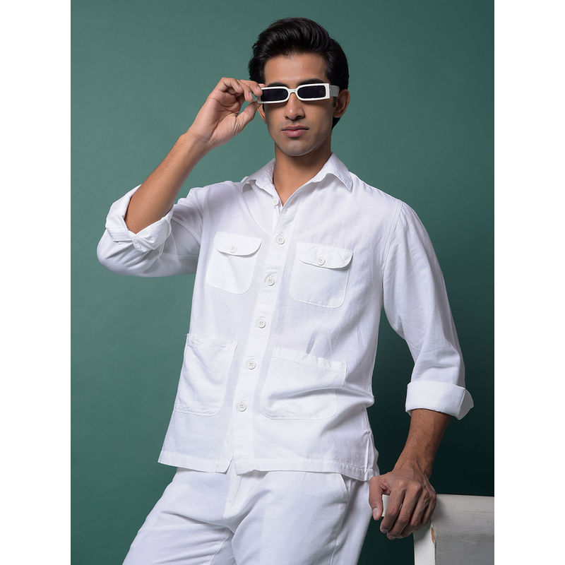 CRIMSOUNE CLUB Men's White Linen Shirt (XL)