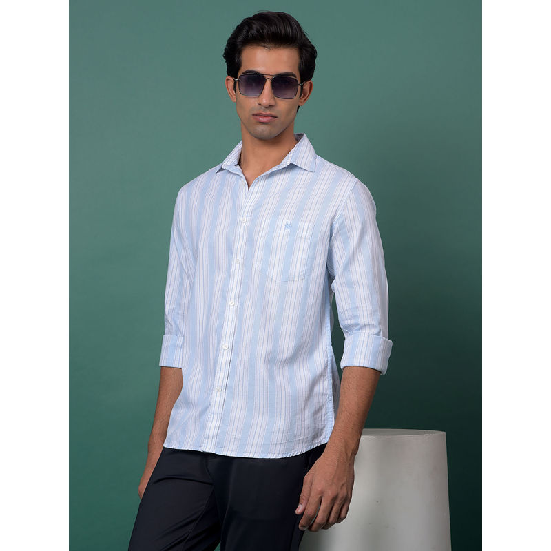 CRIMSOUNE CLUB Men's Blue Vertical Stripes Cotton Shirt (L)