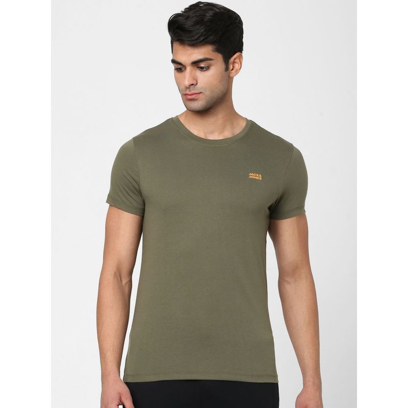 Jack & Jones Men Solid Olive T-Shirt (S)