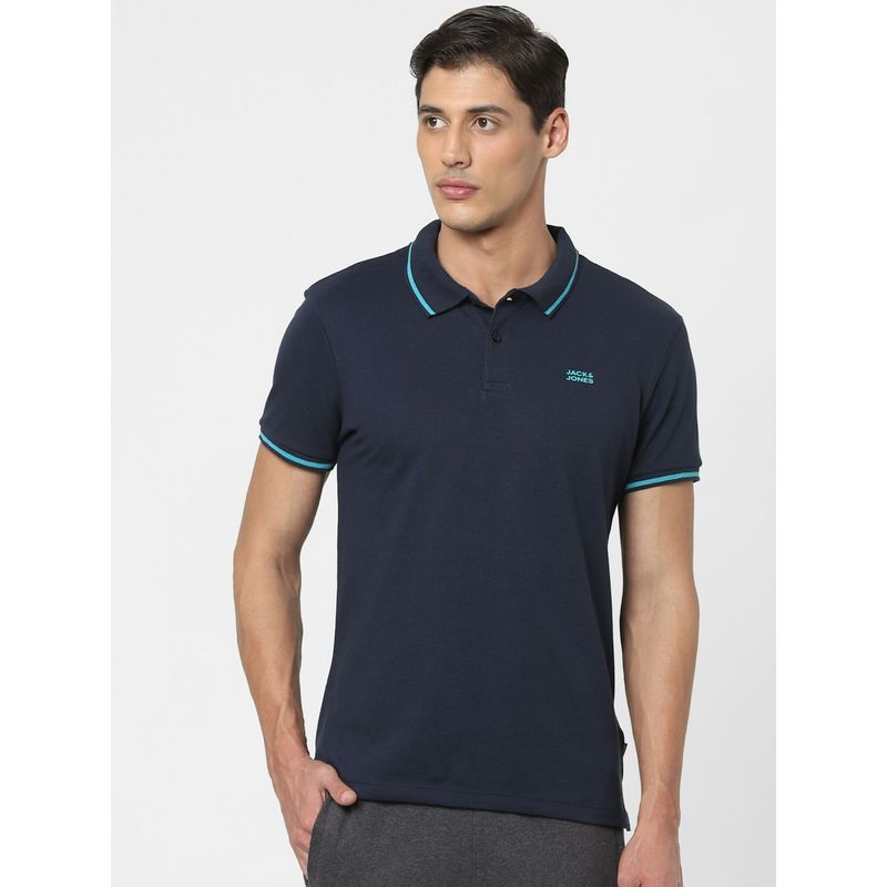 Jack & Jones Men Solid Navy Blue Polo T-Shirt (M)