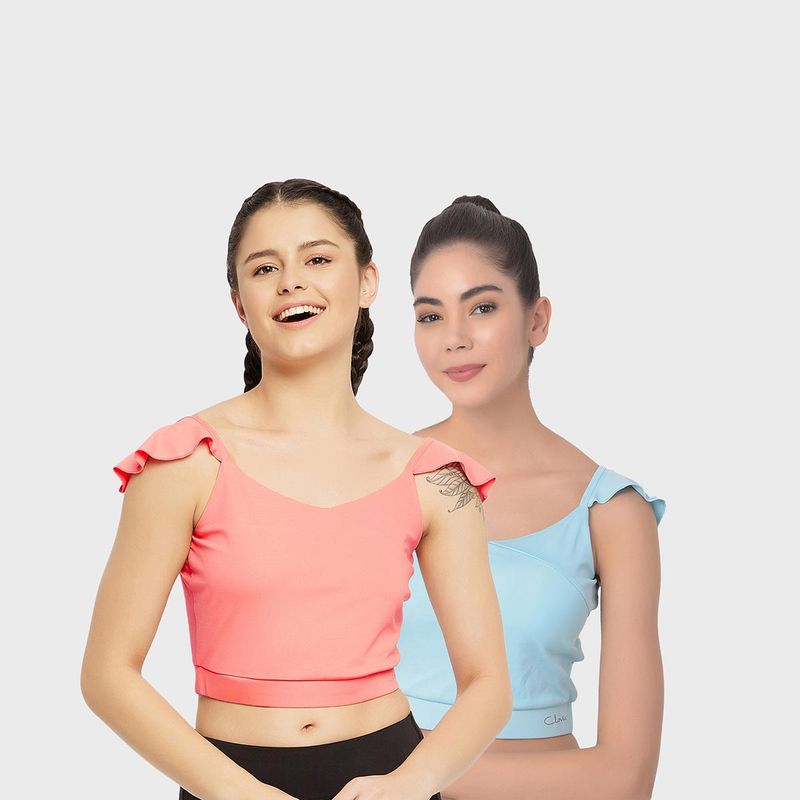 Clovia Comfort-Fit Active Crop Top with Removable Pads Multi-Color (Pack of 2)(L)