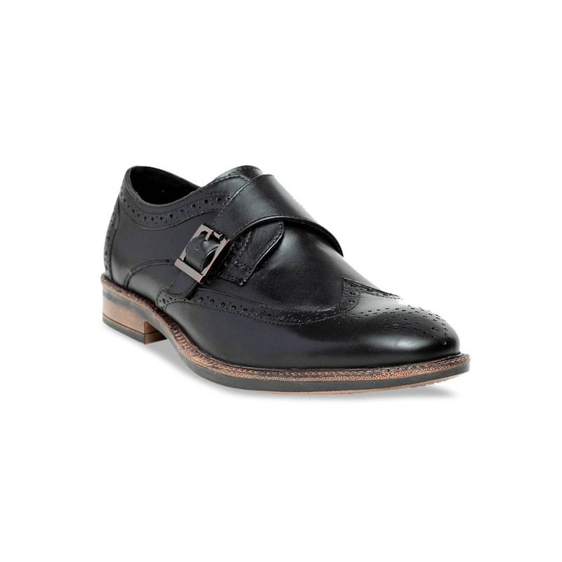Teakwood Leathers Black Patterned Monk Straps - Euro 42