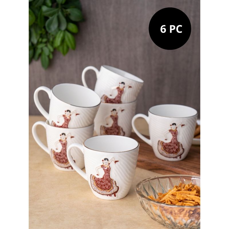 Buy JCPL Fine Ceramic Helen Tea, Coffee Cup Set Of 6 180 Ml Each Online