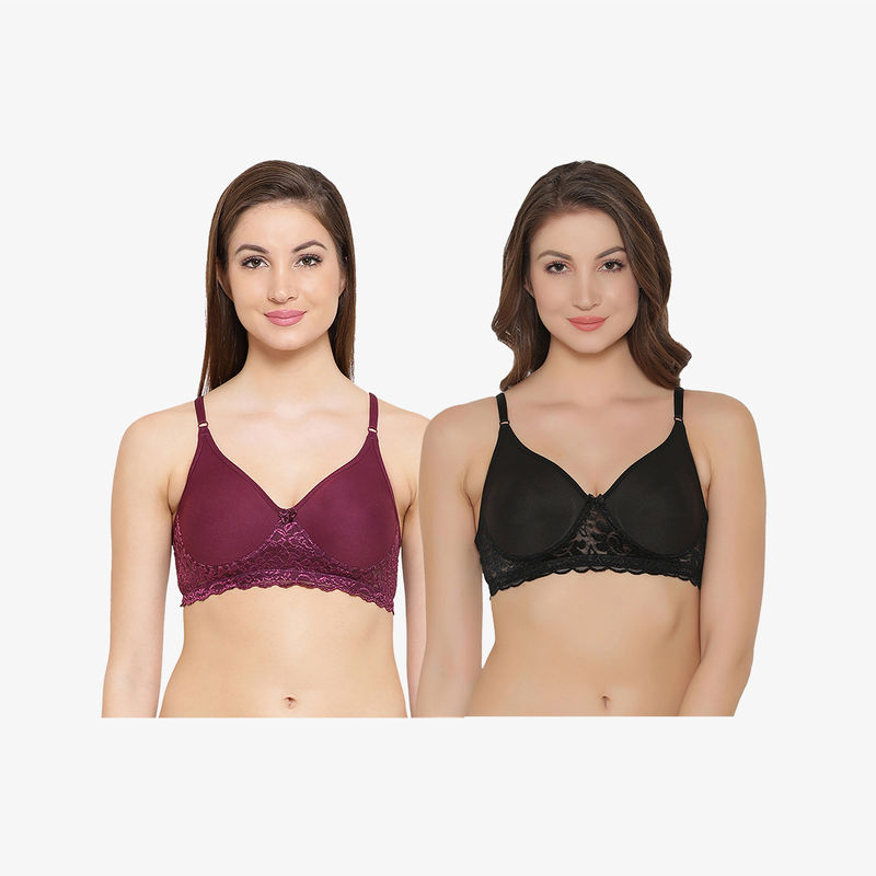 Clovia Pack Of 2 Cotton Flair Non-wired Full Coverage Spacer Cup T-shirt Bra - Multi-Color (40B)