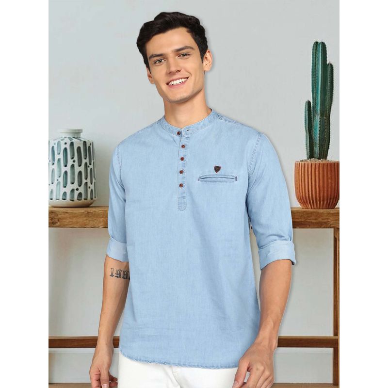 KUONS AVENUE Men Blue Solid Short Kurta (L)
