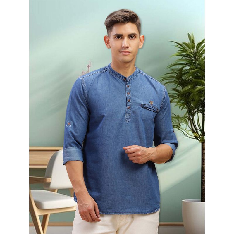 KUONS AVENUE Men Indigo Solid Short Kurta (XL)