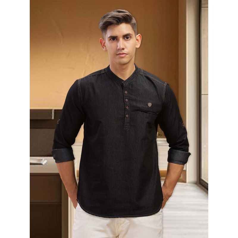 KUONS AVENUE Men Black Solid Short Kurta (L)