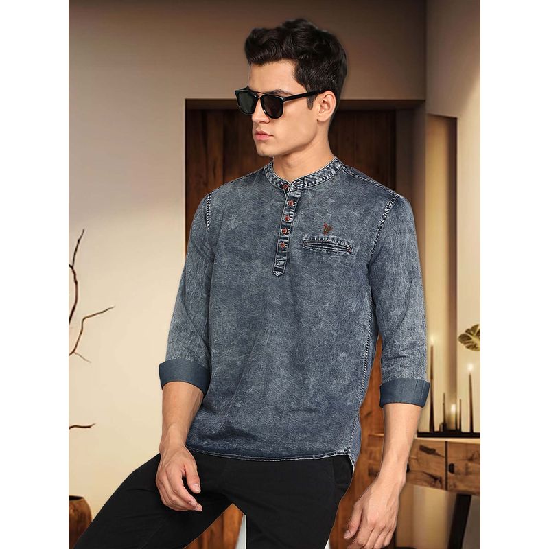 KUONS AVENUE Men Blue Solid Short Kurta (M)