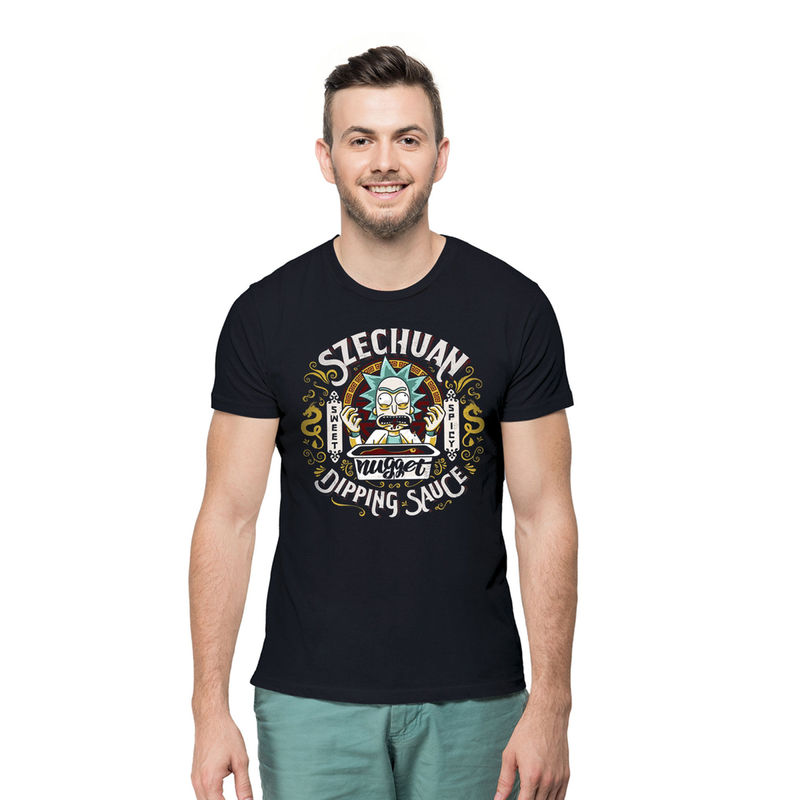 THREADCURRY Rickchurian Nugget Creative Graphic Printed T-Shirt for Men (L)
