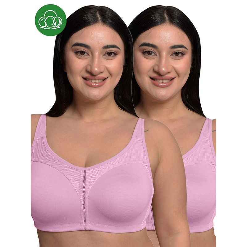 Inner Sense Lavender Organic Cotton Full Coverage Plus Size T-Shirt Bra (Pack of 2) (32B)