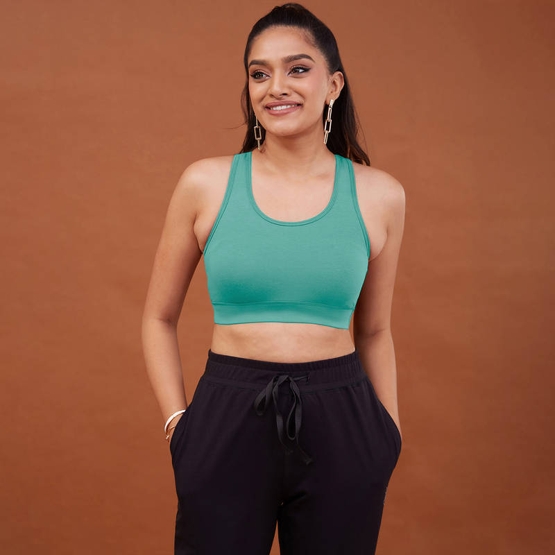 Nykd By Nykaa Cotton Stretch Slip On Sports Bra with Removable Cups NYK059 Wasabi (M)