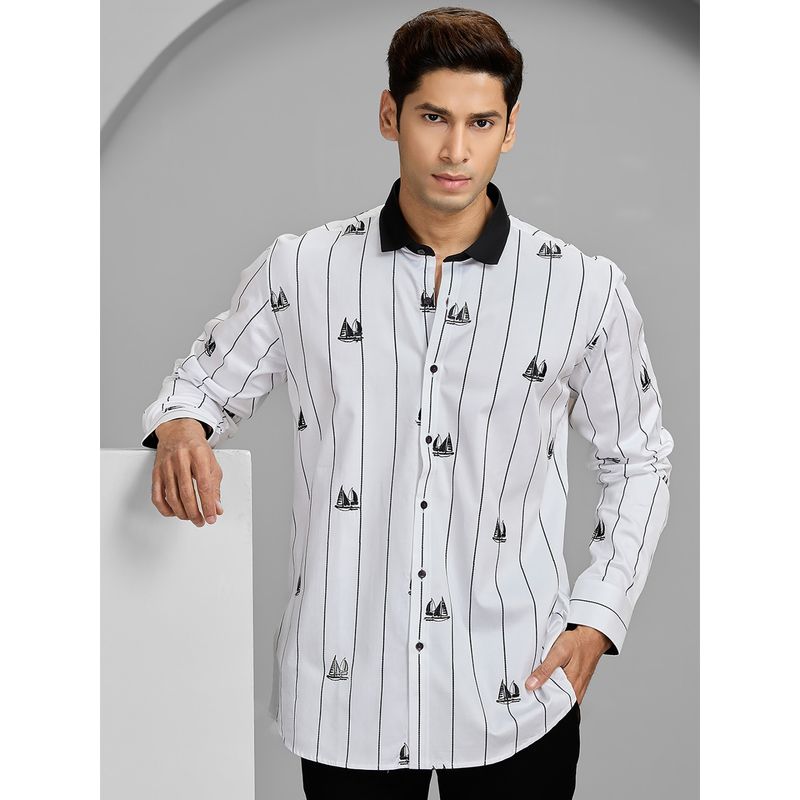 Albino White Cotton Casual Full Sleeves Shirt (S)