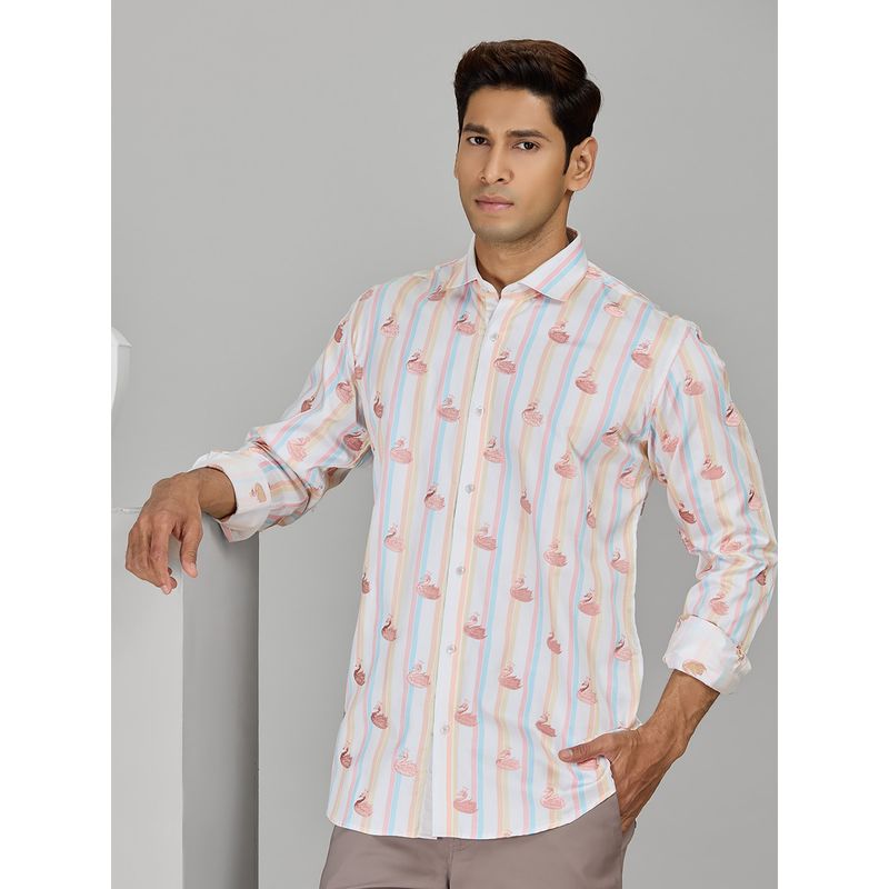 Albino Peach Cotton Casual Full Sleeves Shirt (M)