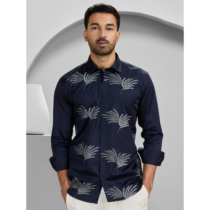 Albino Navy Blue Cotton Casual Full Sleeves Shirt (S)