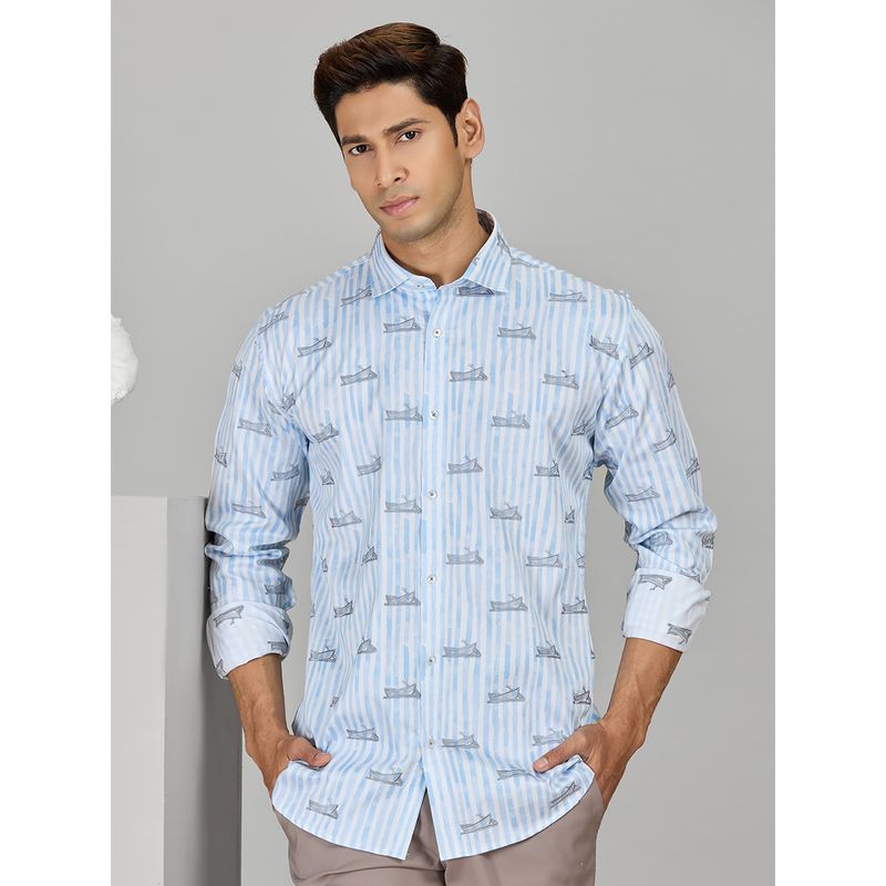 Albino Blue Cotton Casual Full Sleeves Shirt (M)