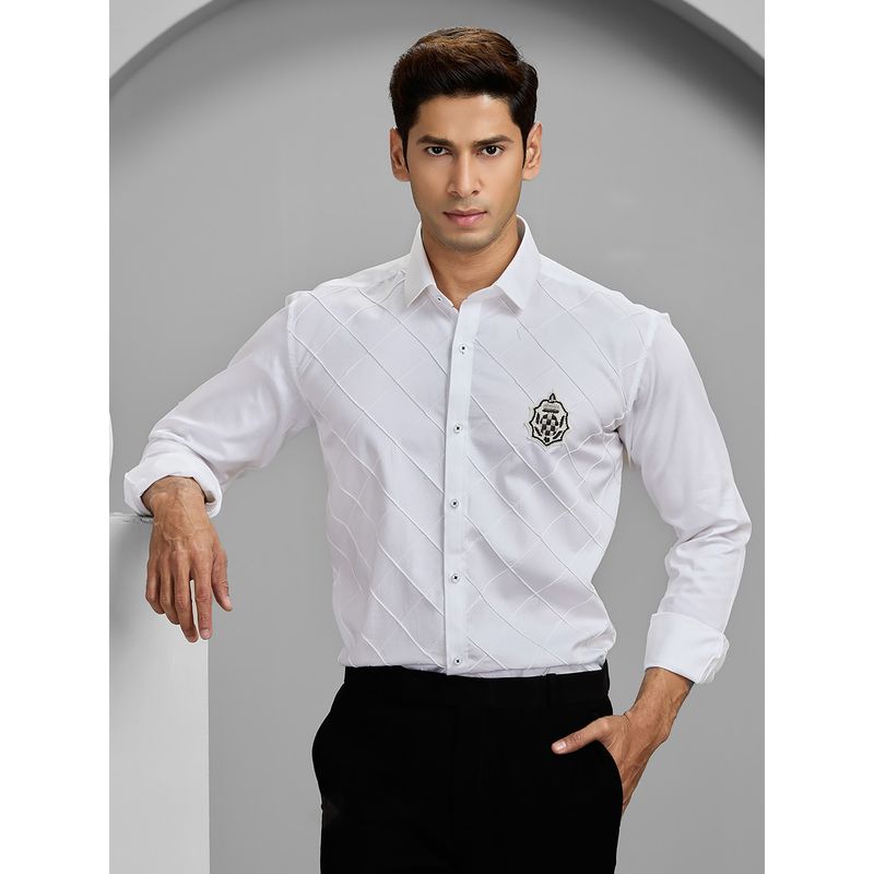 Albino White Cotton Casual Full Sleeves Shirt (S)