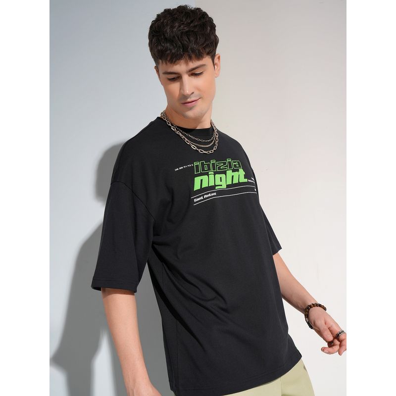 HIGHLANDER Black Round Neck Oversized T Shirt (L)