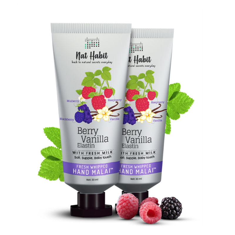 Nat Habit Berry Vanilla Elastine Hand Malai, Hand Cream for Dry Skin, Soft Supple Baby Touch