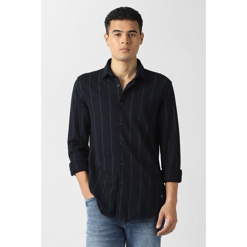 Van Heusen Men Black Stripe Full Sleeves Casual Shirt (39)