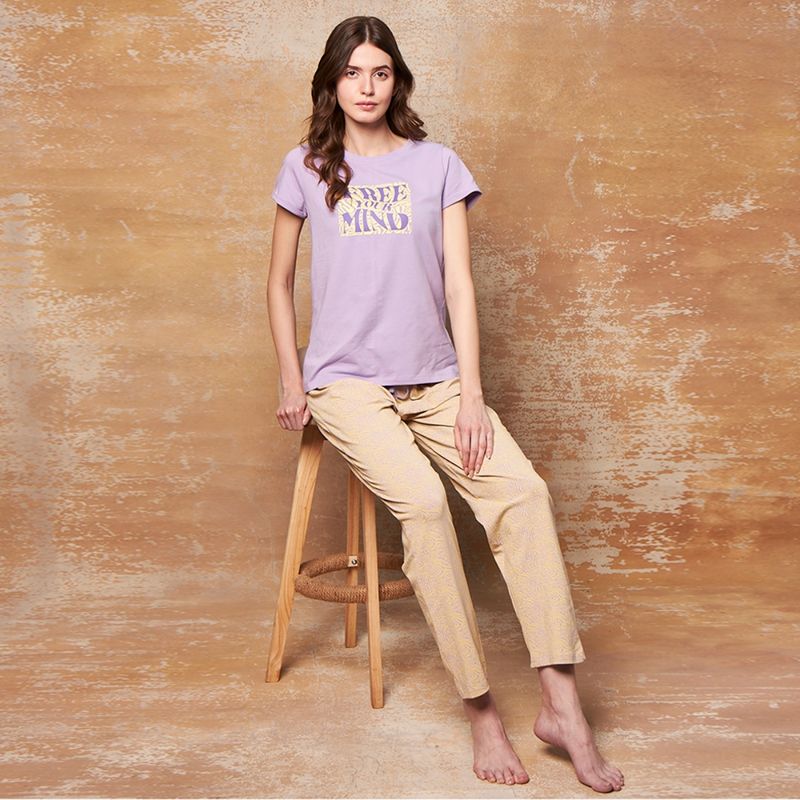 July Nightwear Women Knit Cotton Lilac T-Shirt - Pyjama-PC1090 (S)