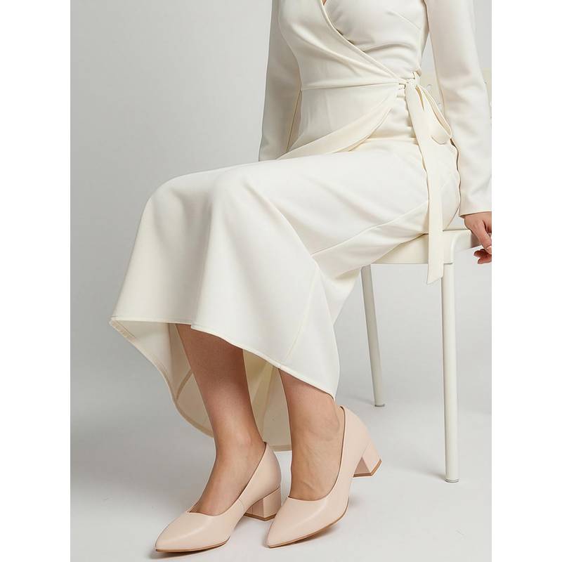 Dollphin Women Cream Pointed Toe Solid Pumps (EURO 36)