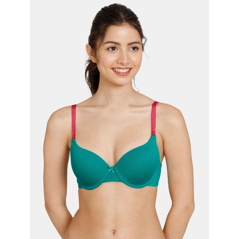 Zivame Push-Up Wired Medium Coverage Bra - Deep Peacock Blue Green (34A)