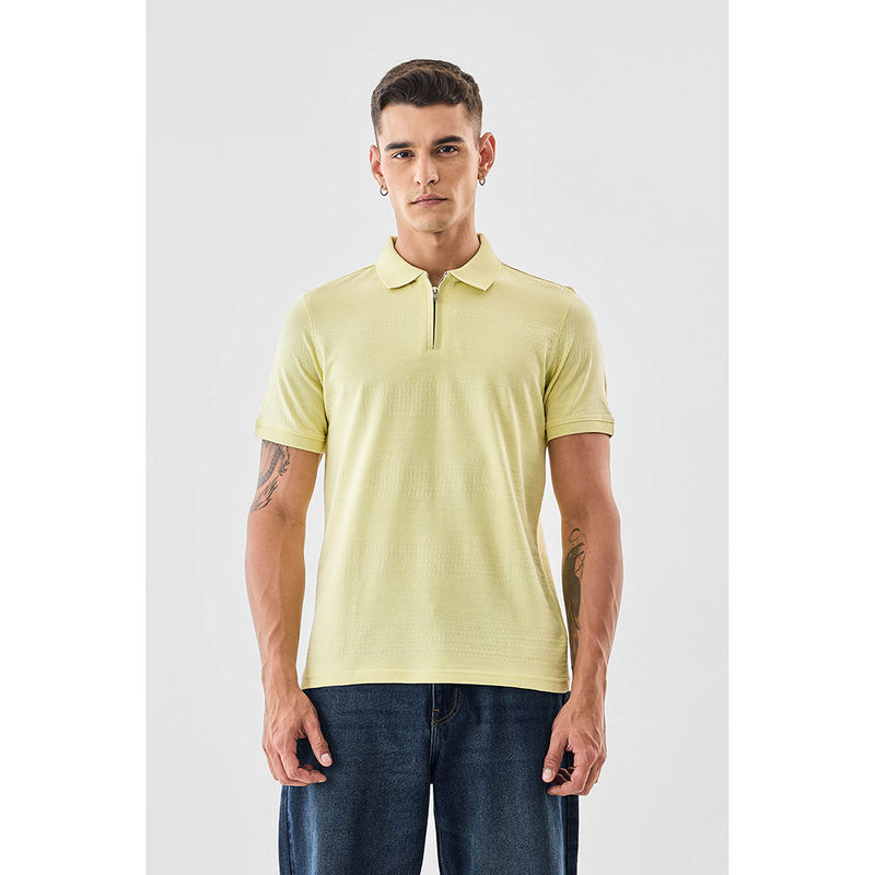 Snitch Light Yellow Textured Half Sleeves Regular Casual Polo T-Shirt for Men (S)