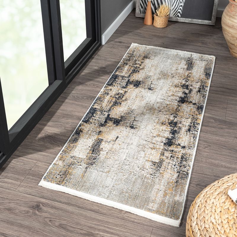 OBSESSIONS Power Loomed Anti Static Bedside Runner, Cream & Black (2x5 Feet)