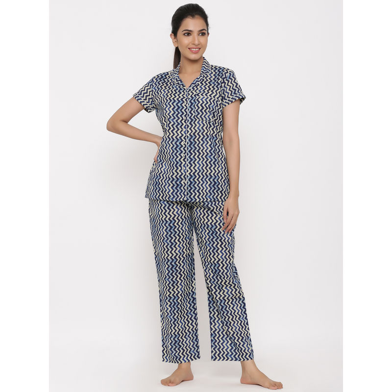 Jaipur Kurti Zigzag Printed Loungewear - Blue (S)