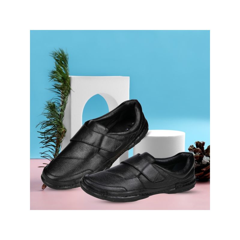 EZOK Black Leather Black Loafers for Men (UK 8)