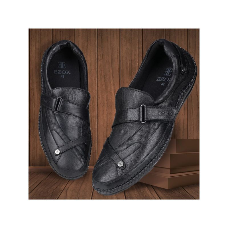 EZOK Black Flexi Velcro Loafers for Men (UK 6)