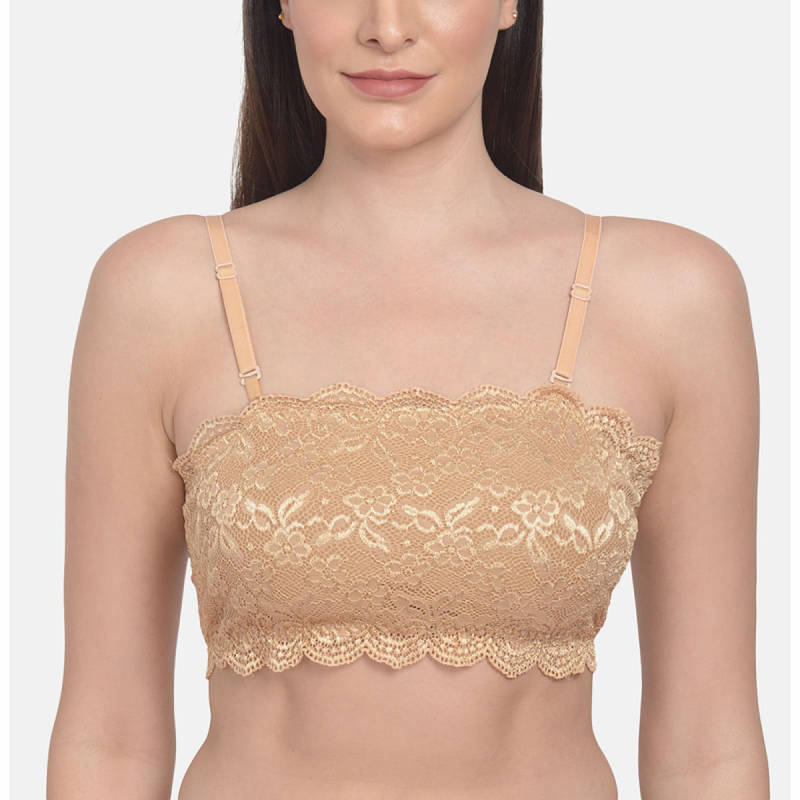Mod & Shy Lacy Floral Lightly Padded Bralette Bra - Beige (36A)