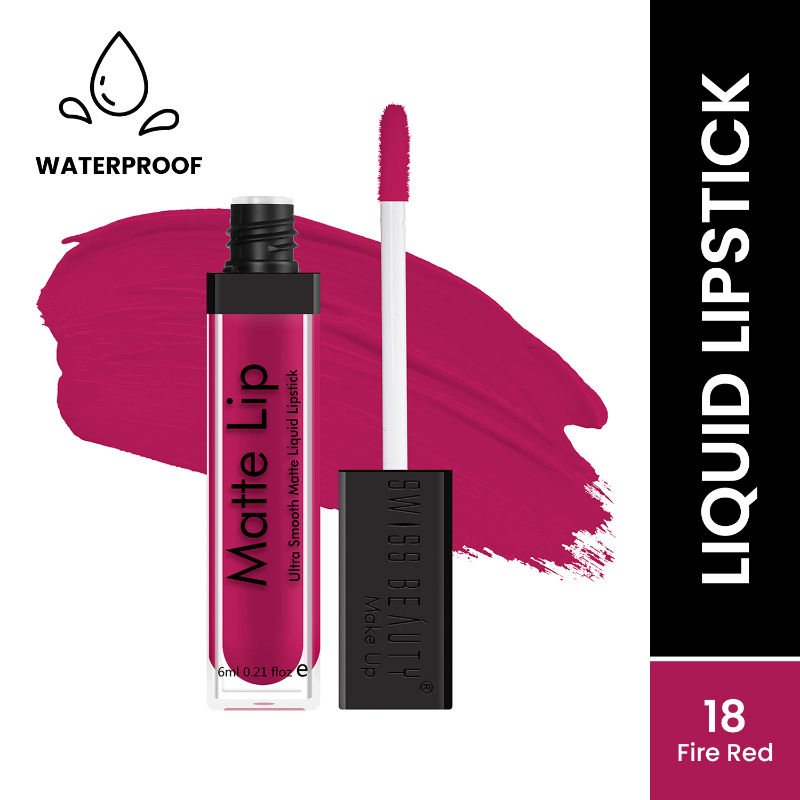 Swiss Beauty Matte Lip Ultra Smooth Matte Liquid Lipstick - 18 Fire Red