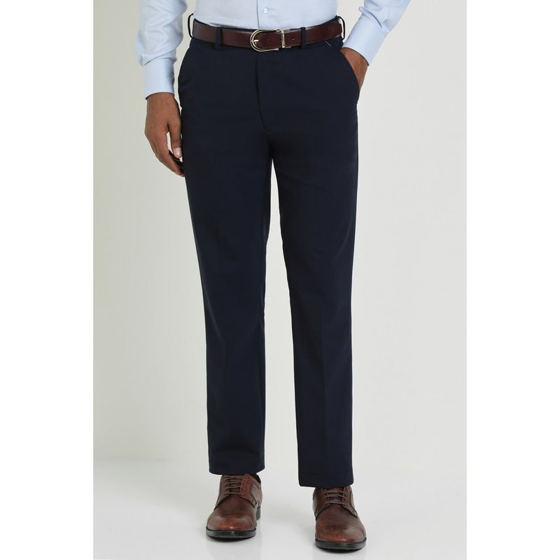 Buy Allen Solly Men Navy Blue Regular Fit Solid Formal Trousers Online