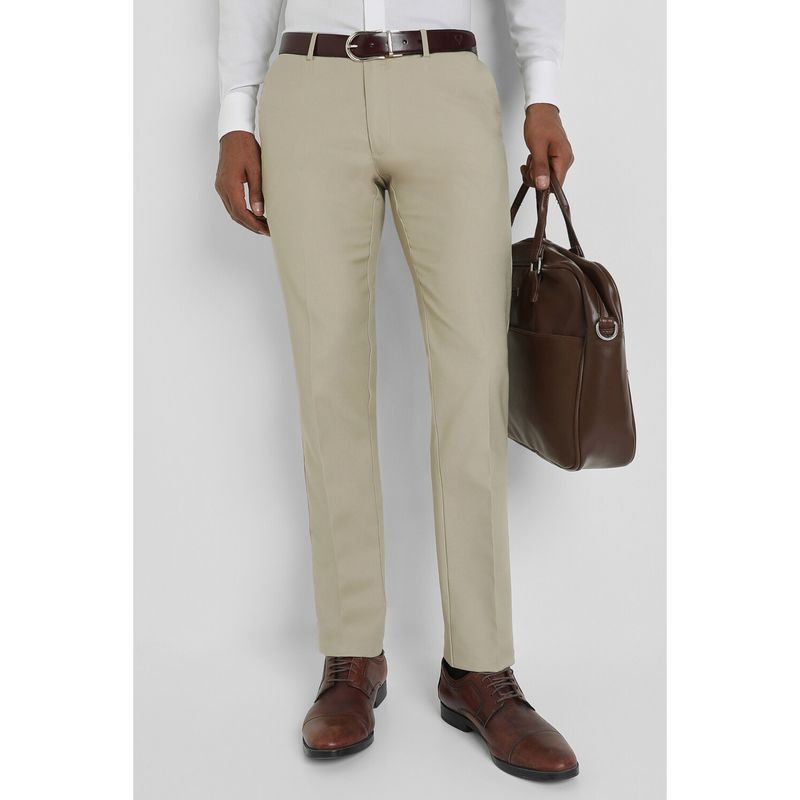 Allen Solly Men Beige Slim Fit Solid Formal Trousers (34)