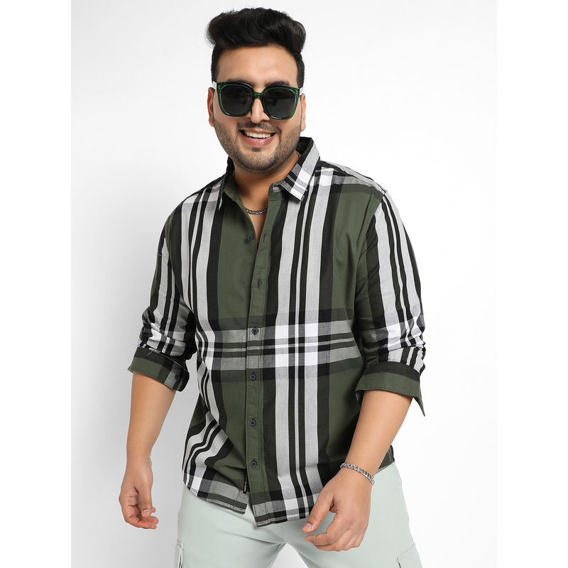 Instafab Plus Mens Dark Green Tartan Plaid Shirt (3XL)