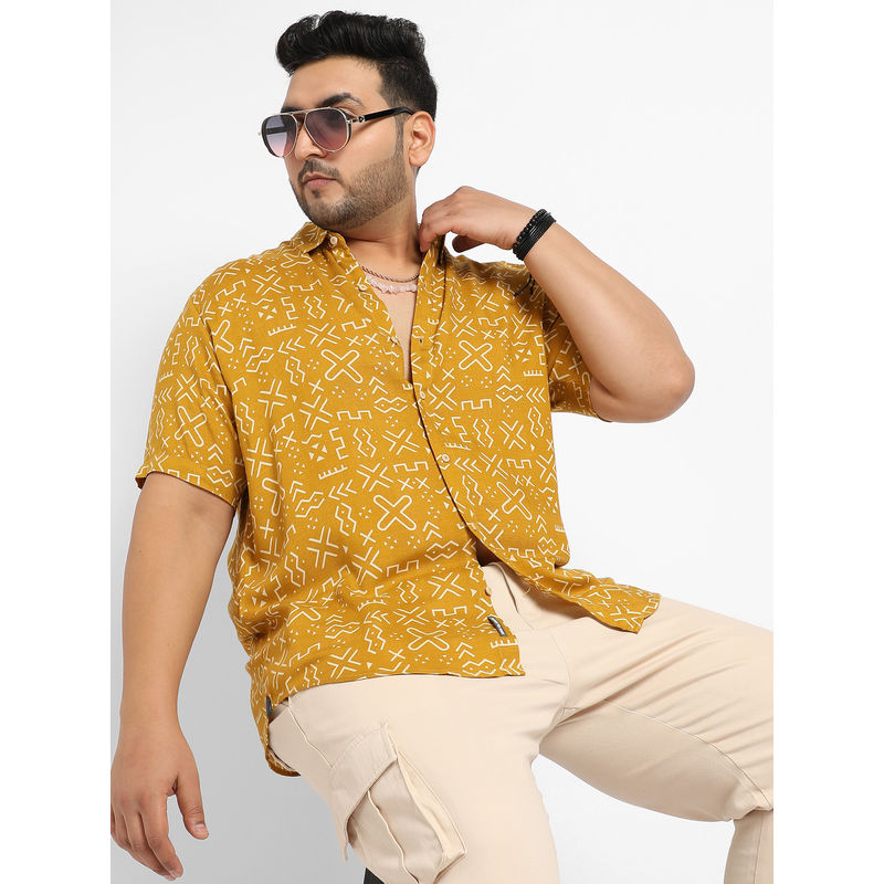 Instafab Plus Mens Mustard Minimal Aztec Shirt (3XL)