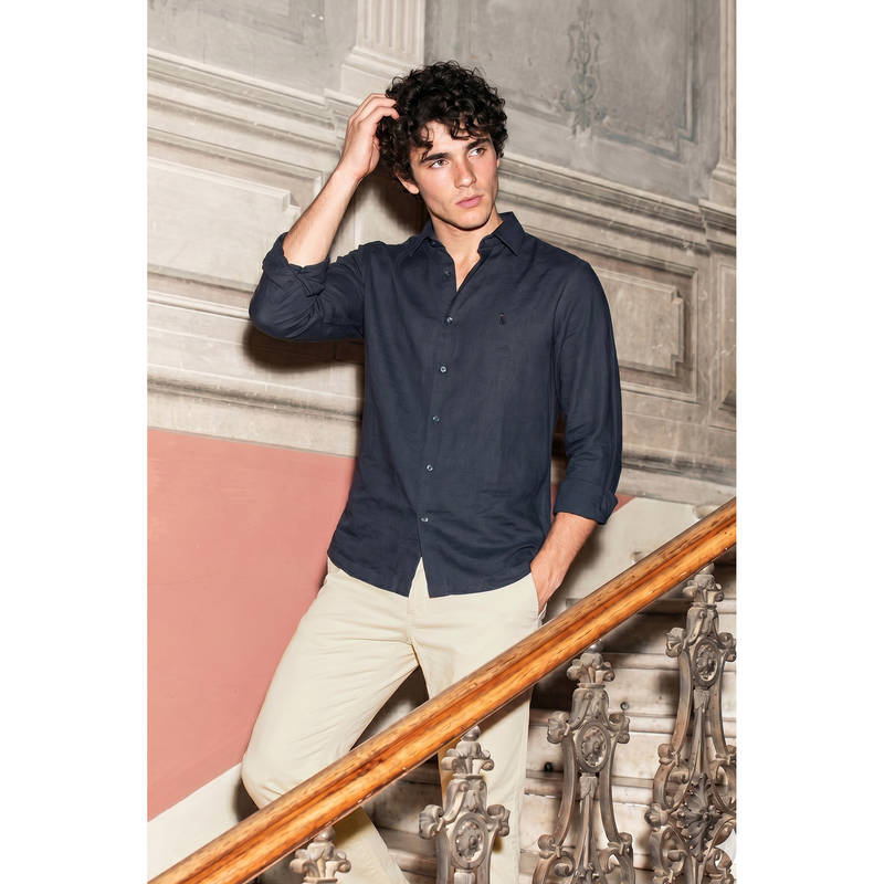 Simon Carter Navy Casual Shirt for Men (40)