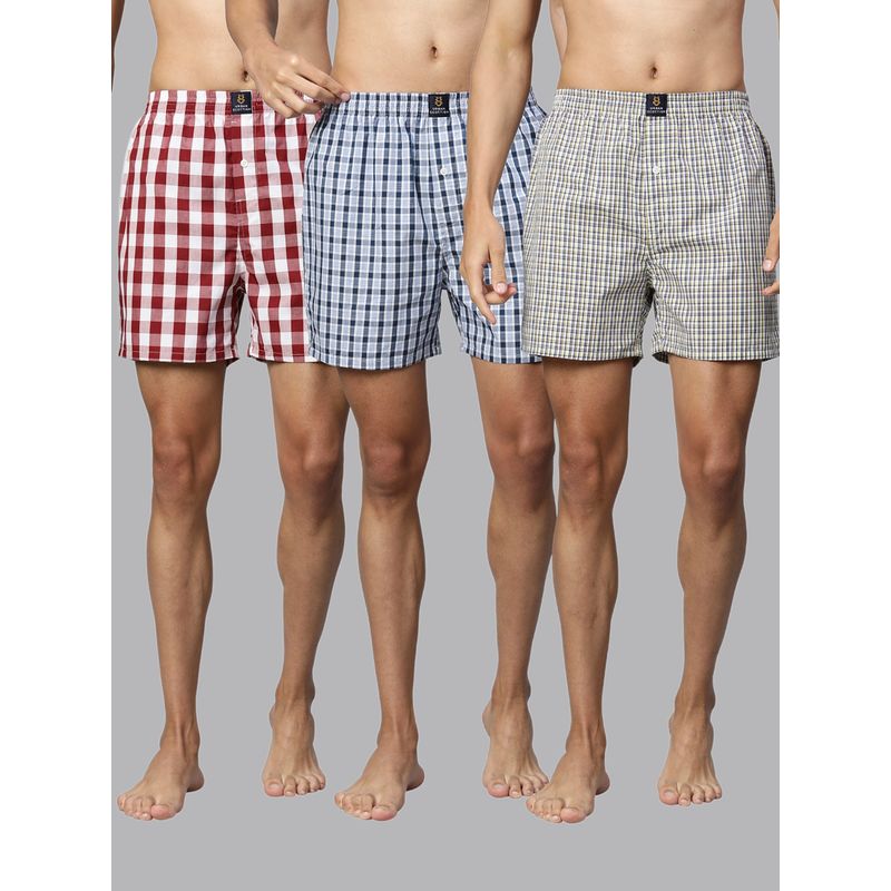 Urban Scottish Men's Multicolor Checks Pure Cotton Boxers (Pack of 3) (S)