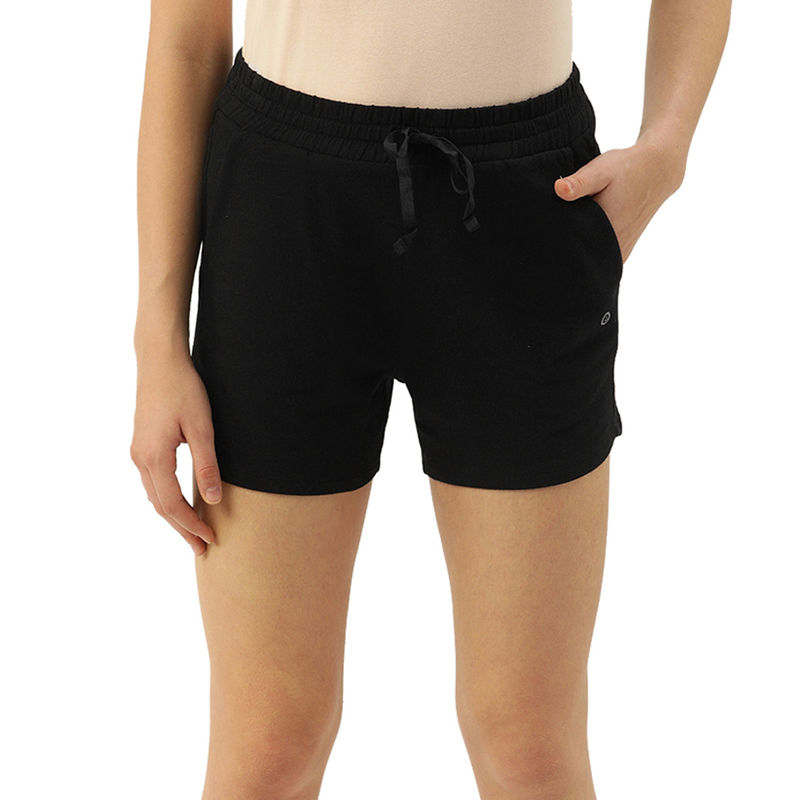 Enamor Essentials E078 Women's Relaxed Fit Cotton Terry Comfy Shorts - Black (L) - E078