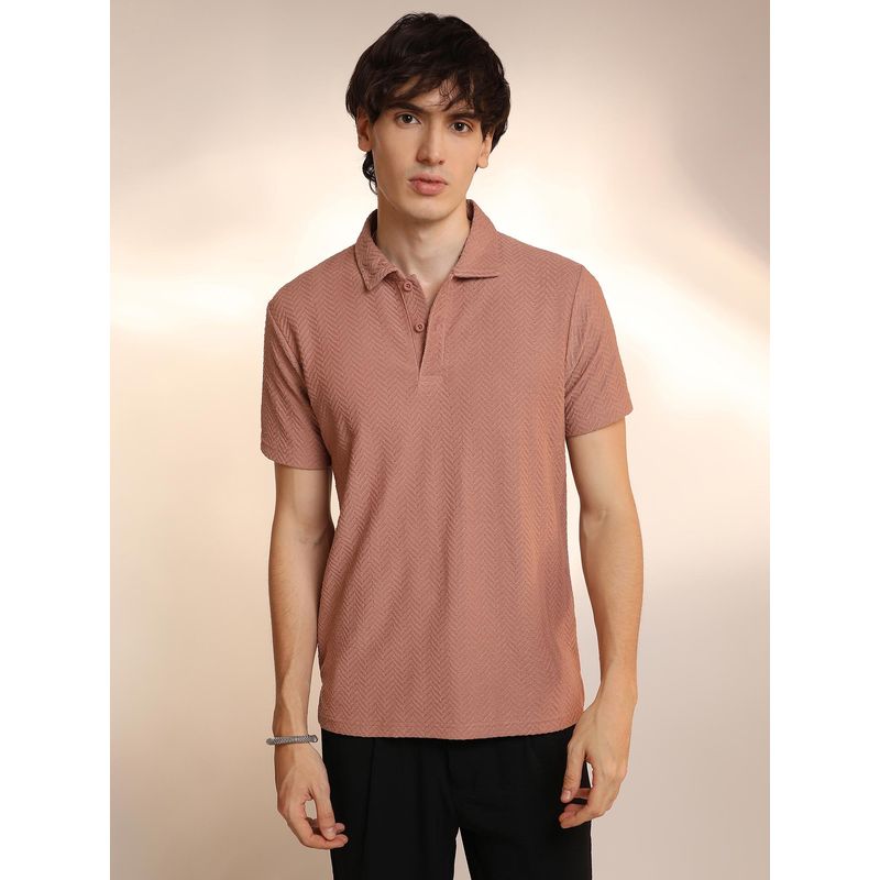 Campus Sutra Mens Mauve Chevron Polo T-Shirt (S)