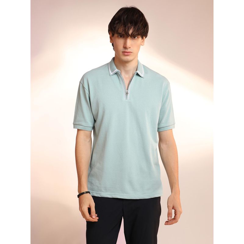 CAHOOT Mens Mint Green Micro-Waffle Polo T-Shirt (M)