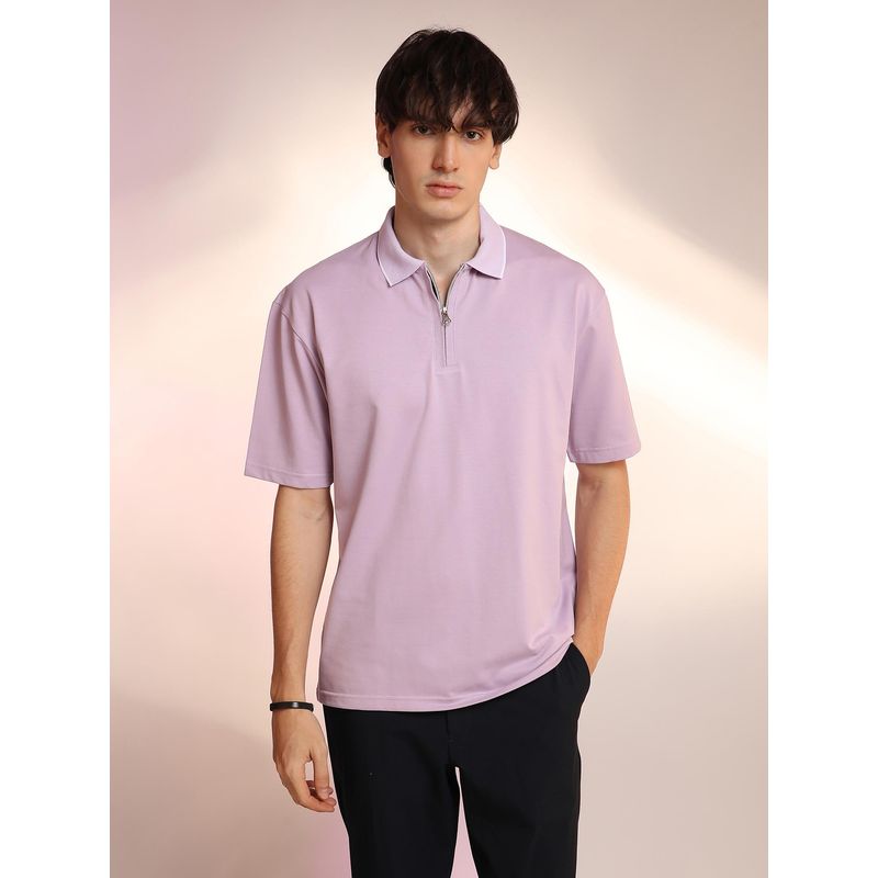 Campus Sutra Mens Lavender Solid Polo T-Shirt (M)